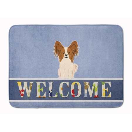 Carolines Treasures Papillon Red White Welcome Machine Washable Memory Foam Mat BB5659RUG